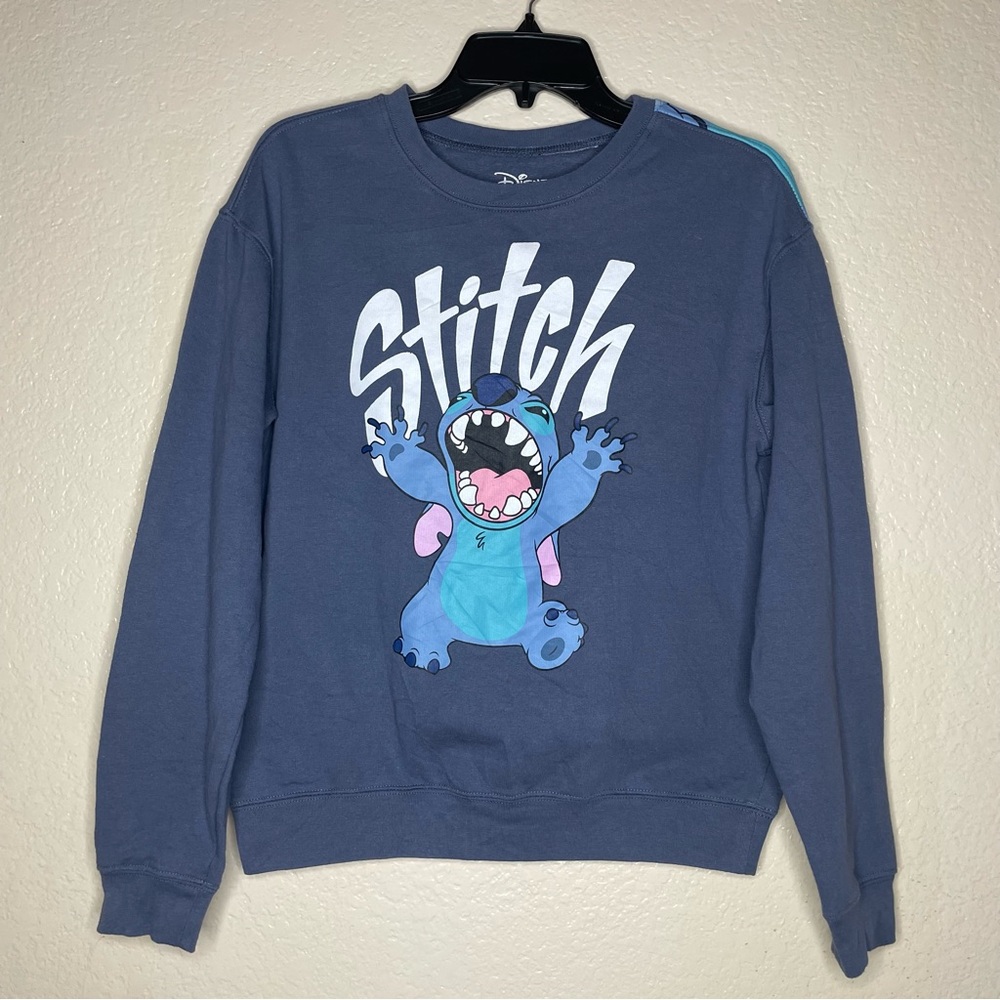 Disney Stitch Crew Neck Graphic Sweatshirt Blue Double Sided Unisex Size XS